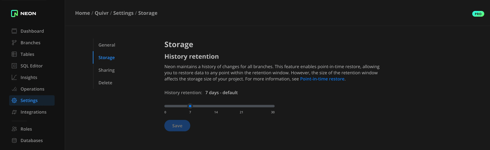 History retention configuration